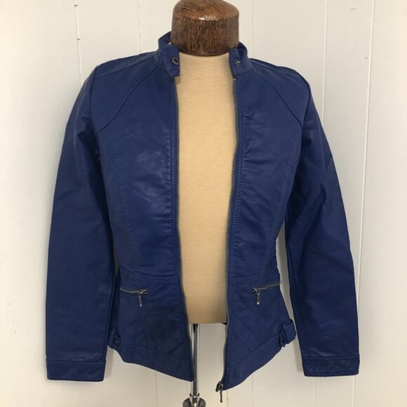 Womens Blue Faux Leather Jacket. Size XS. Brand NEW. NWT - Picture 3 of 8